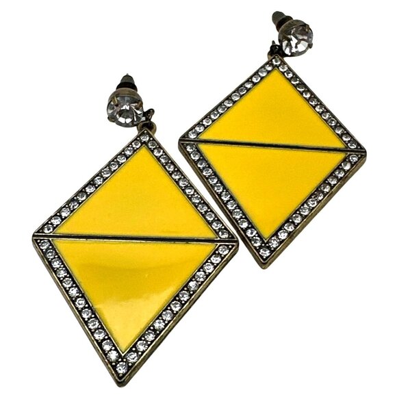 Yellow Diamond Rhombus Dangle Earrings Drop Mod Retro Fash - Picture 2 of 7